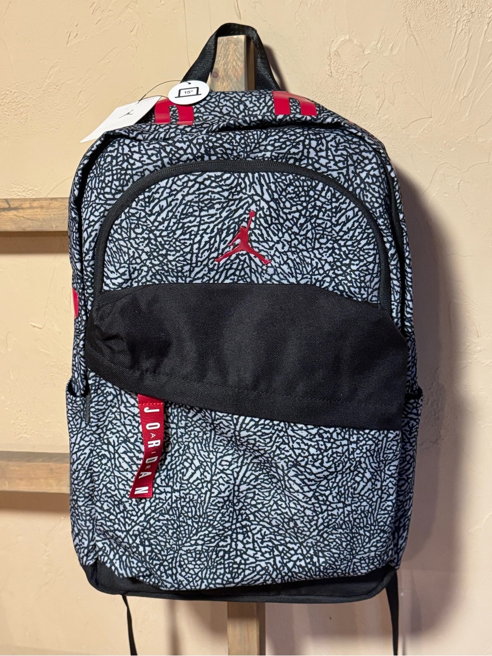 Jordan Elephant Print Backpack in Black, Gray and Red